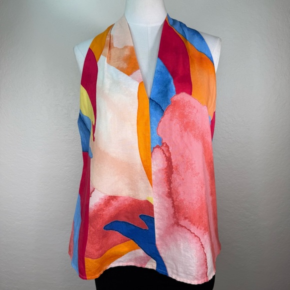 NEW NWT Banana Republic Brush Stroke Linen Blend Sleeveless Top Blouse LARGE - Picture 2 of 16